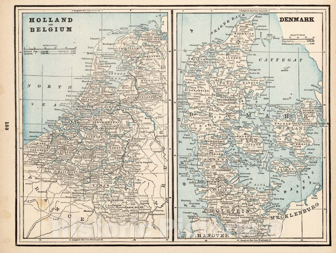 Historic Map : World Atlas Map, Holland, Belgium, Denmark 1893 - Vintage Wall Art