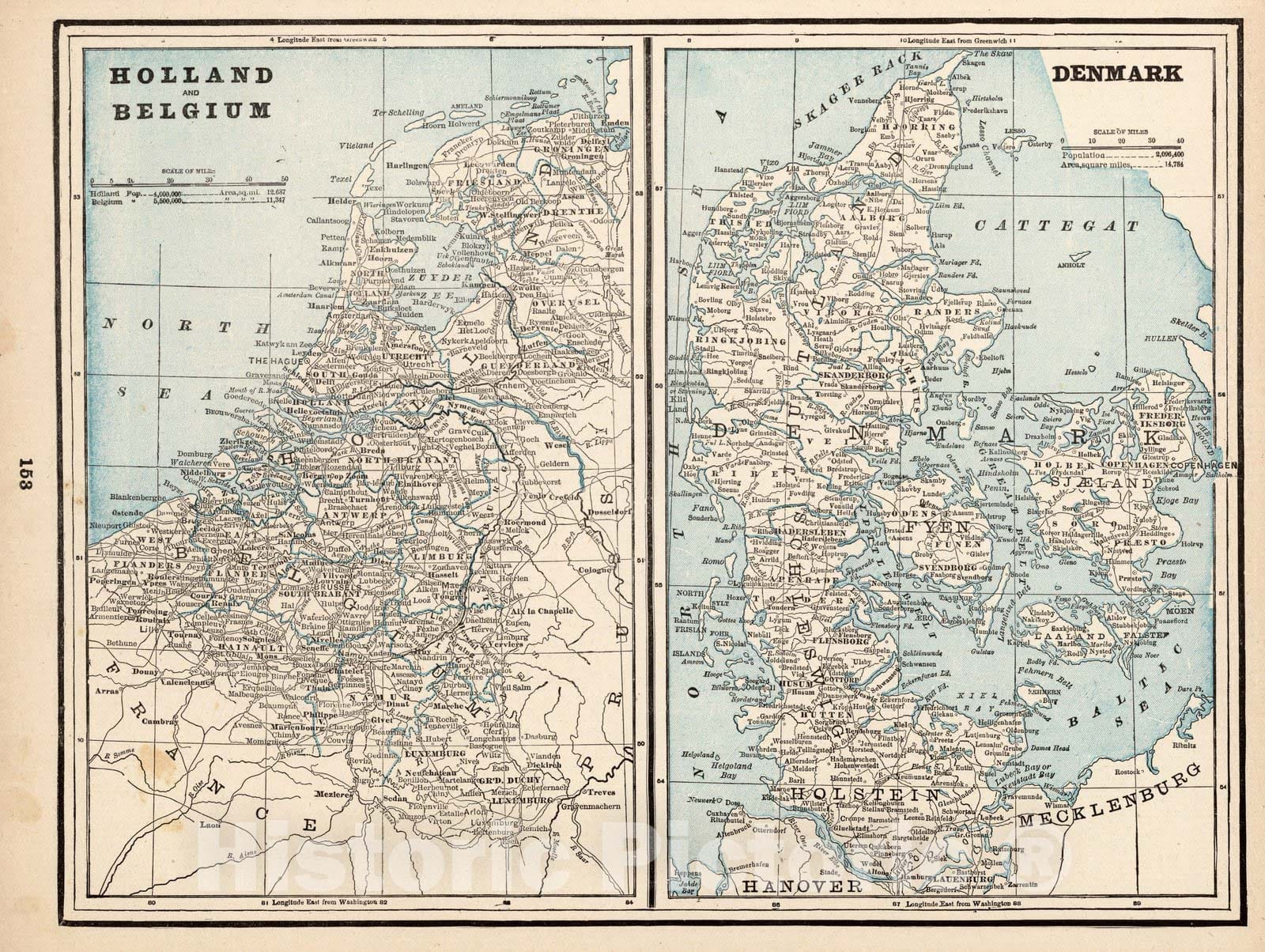 Historic Map : World Atlas Map, Holland, Belgium, Denmark 1893 - Vintage Wall Art