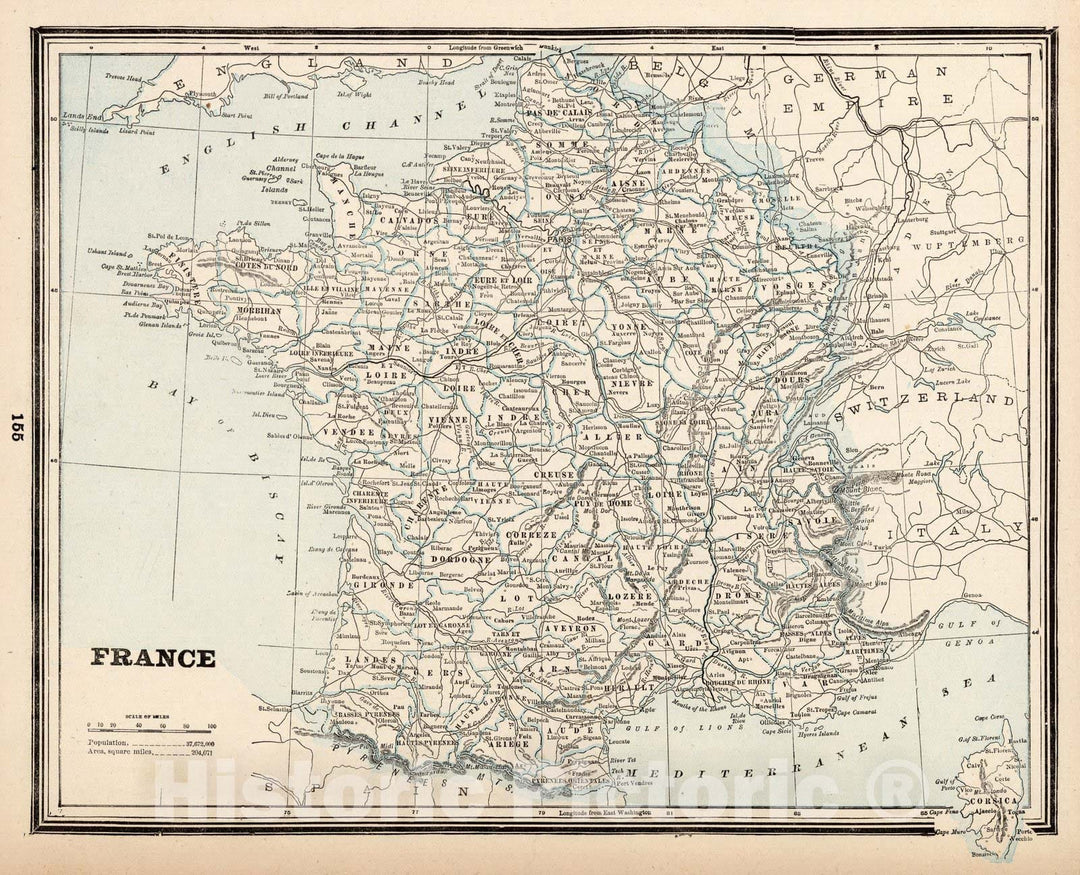 Historic Map : World Atlas Map, France 1893 - Vintage Wall Art