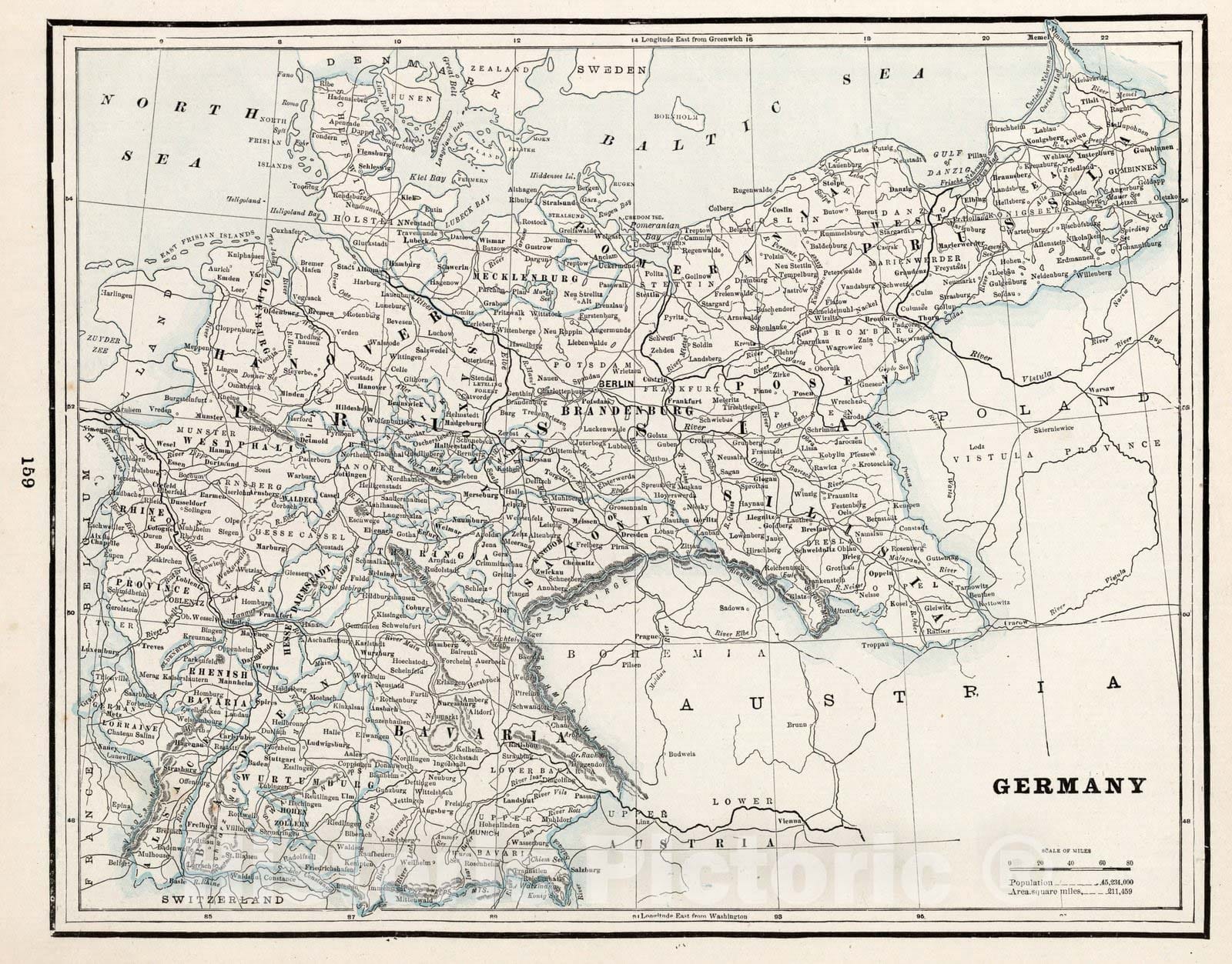 Historic Map : World Atlas Map, Germany 1893 - Vintage Wall Art