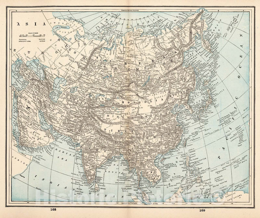 Historic Map : World Atlas Map, Asia 1893 - Vintage Wall Art