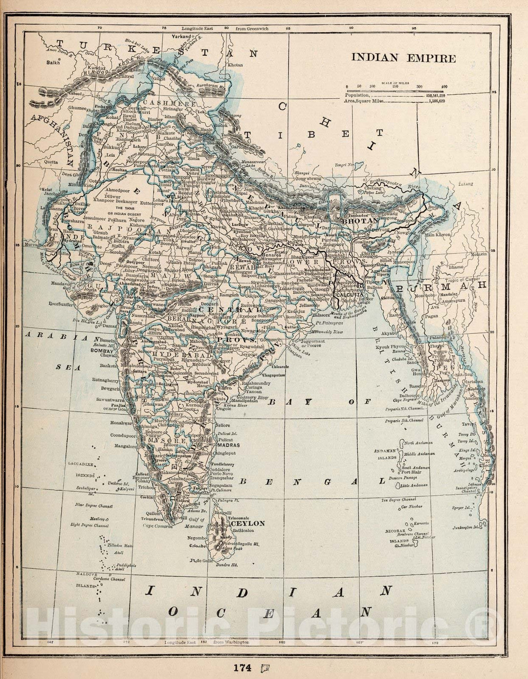 Historic Map : World Atlas Map, Indian Empire 1893 - Vintage Wall Art