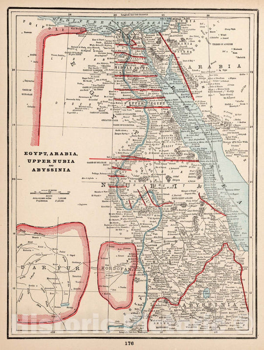 Historic Map : World Atlas Map, Egypt, Arabia, Upper Nubia and Abyssinia 1893 - Vintage Wall Art