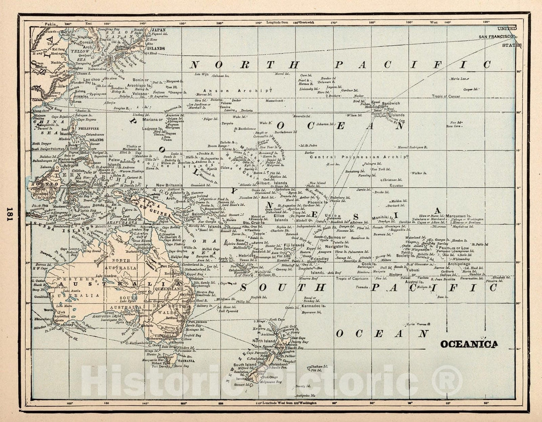 Historic Map : Oceanica, PacificOceanica 1893 , Vintage Wall Art