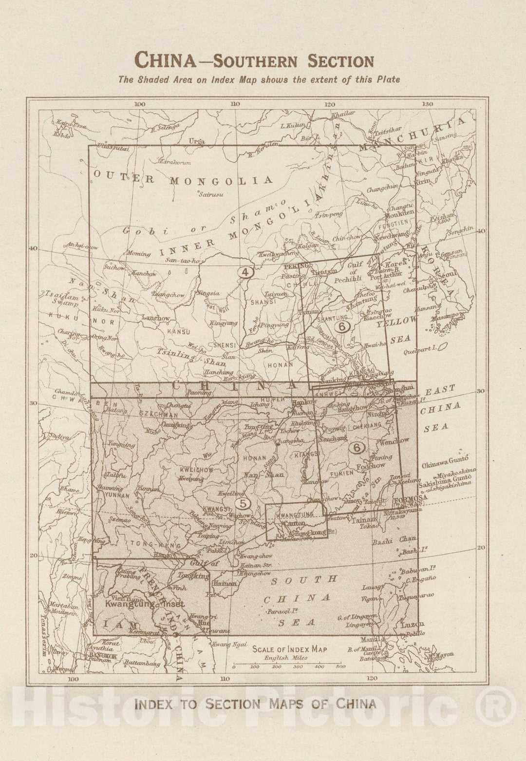 Historic Map : Index Map: China - Southern Section. Index to Section Maps of China, 1923 - Vintage Wall Art