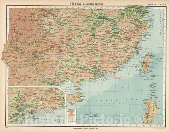 Historic Map : World Atlas Map, Plate 5. China - Southern Section. 1923 - Vintage Wall Art