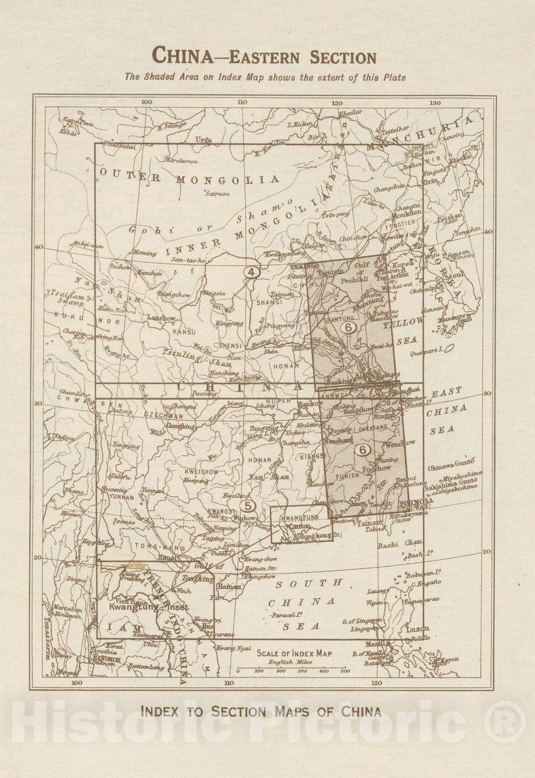 Historic Wall Map : Index Map: China - Eastern Section. Index to Section Maps of China, 1923 - Vintage Wall Art