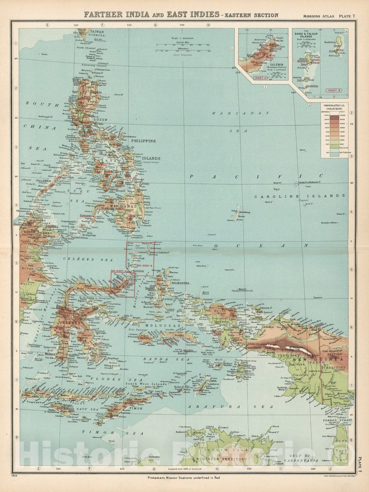 Historic Map : World Atlas Map, Plate 7. Farther India and East Indies - Eastern Section. 1923 - Vintage Wall Art