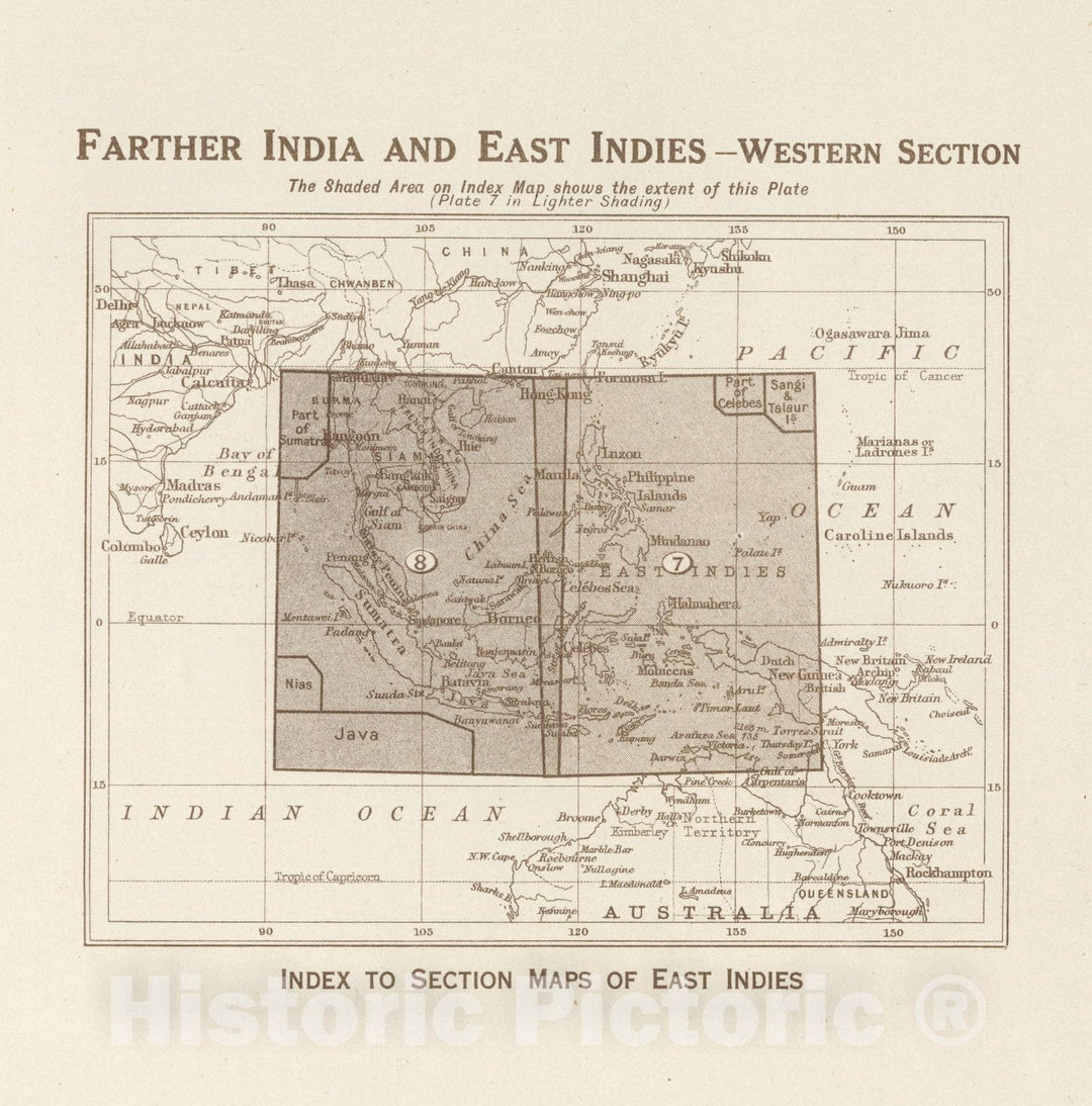 Historic Map : Index Map: Farther India and East Indies - Western Section, 1923 - Vintage Wall Art