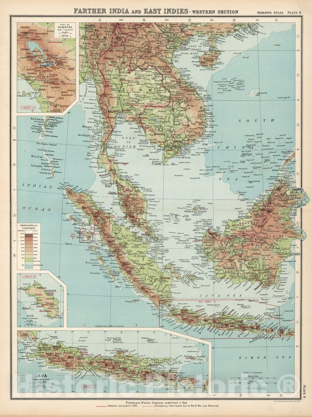 Historic Map : World Atlas Map, Plate 8. Farther India and East Indies - Western Section. 1923 - Vintage Wall Art