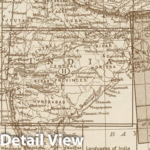 Historic Wall Map : Index Map: India - Eastern Section. Index to Section Maps of India, 1925 - Vintage Wall Art