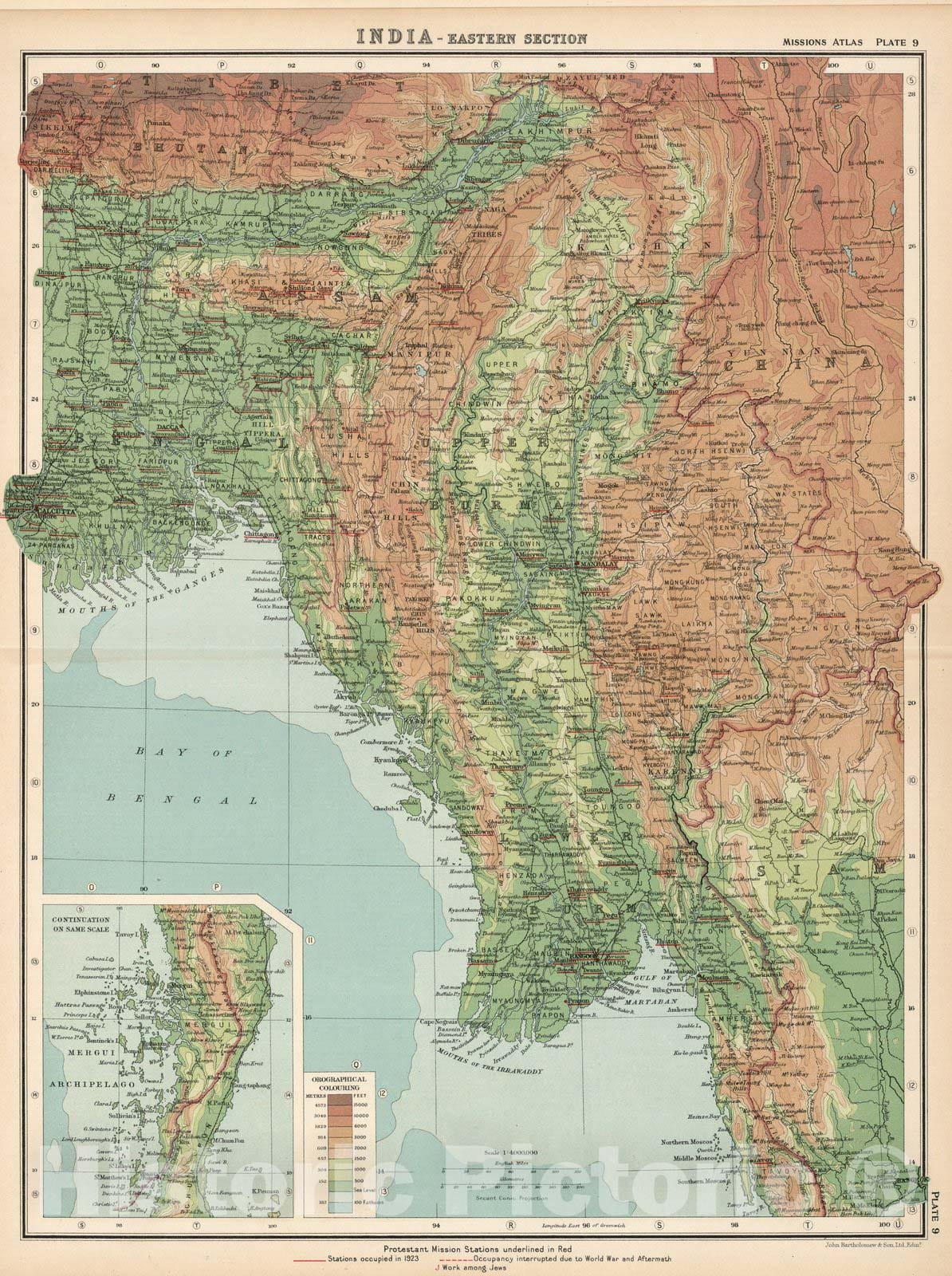 Historic Map : World Atlas Map, Plate 9. India - Eastern Section. 1925 - Vintage Wall Art