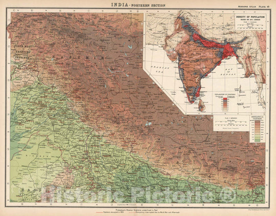 Historic Map : World Atlas Map, Plate 10. India - Northern Section. 1925 - Vintage Wall Art