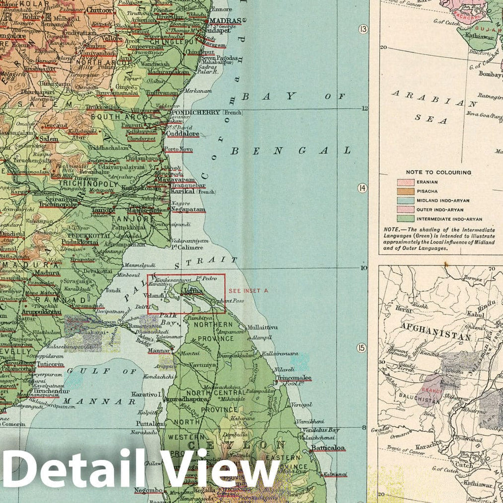 Historic Wall Map : World Atlas Map, Plate 12. India - Southern Section and Ceylon. 1925 - Vintage Wall Art