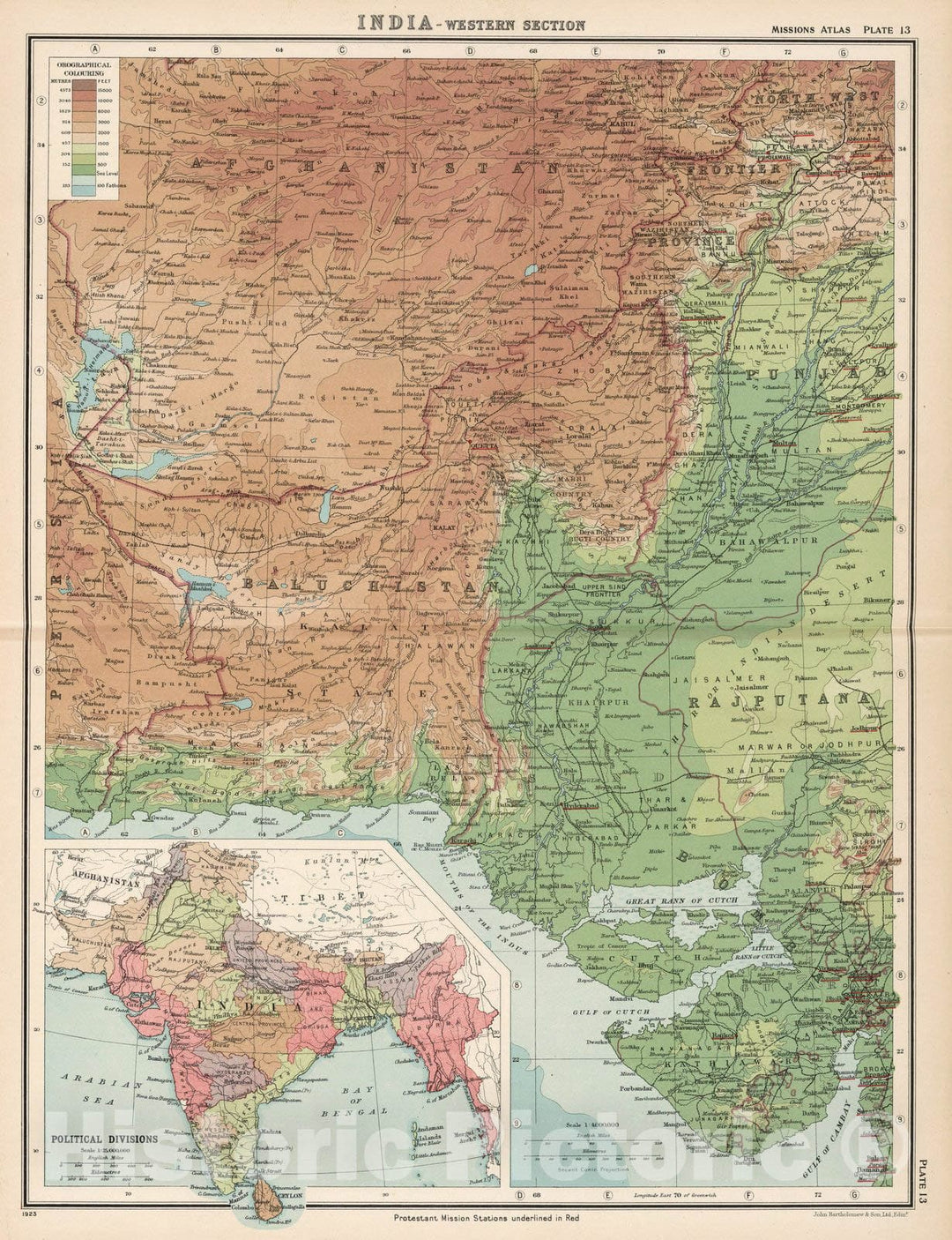 Historic Map : World Atlas Map, Plate 13. India - Western Section. 1923 - Vintage Wall Art