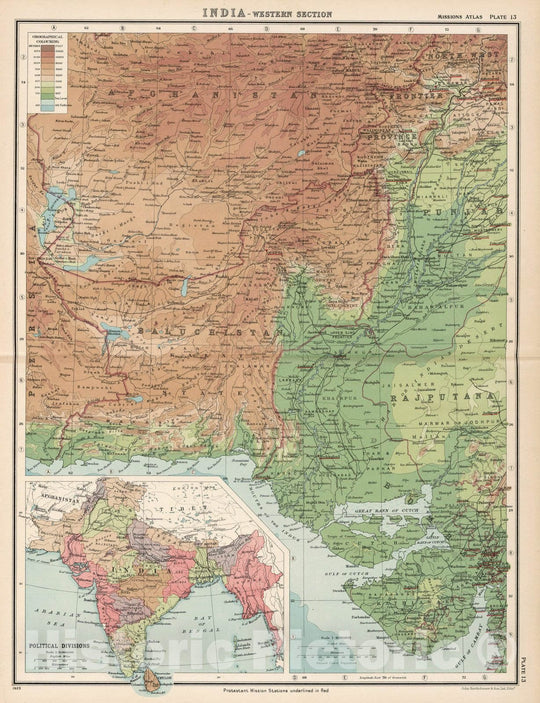 Historic Map : World Atlas Map, Plate 13. India - Western Section. 1923 - Vintage Wall Art