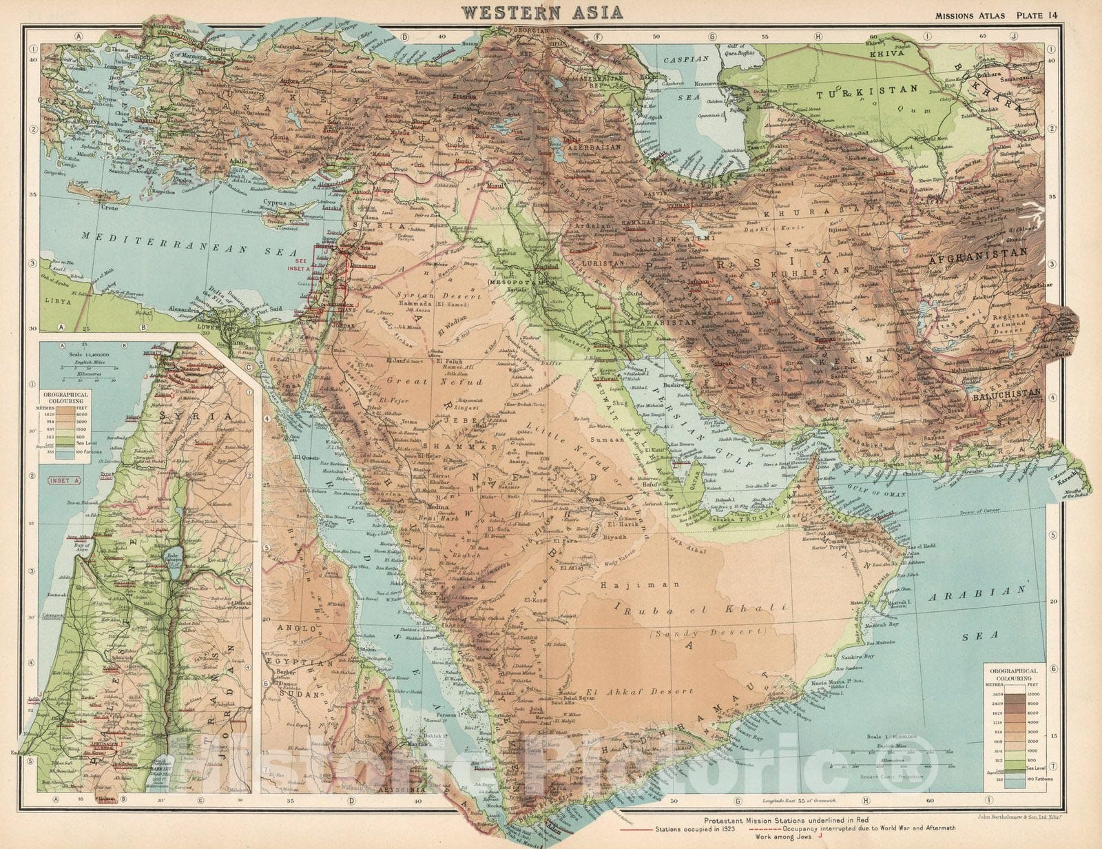 Historic Map : World Atlas Map, Plate 14. Western Asia. 1925 - Vintage Wall Art