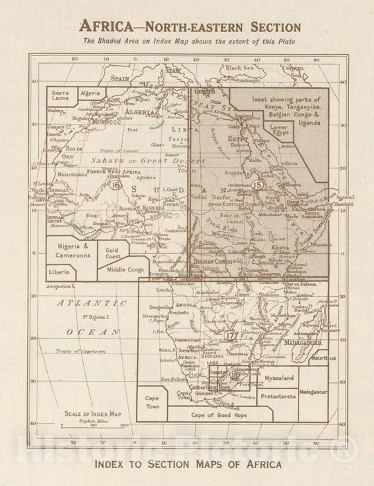 Historic Wall Map : Index Map: Africa - North-eastern Section. Index to Section Maps of Africa, 1925 - Vintage Wall Art