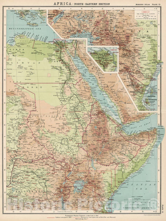 Historic Map : World Atlas Map, Plate 15. Africa - North-eastern Section. 1925 - Vintage Wall Art