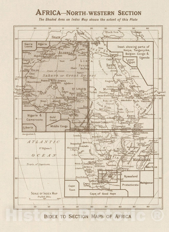 Historic Map : Index Map: Africa - North-western Section. Index to Section Maps of Africa, 1925 - Vintage Wall Art