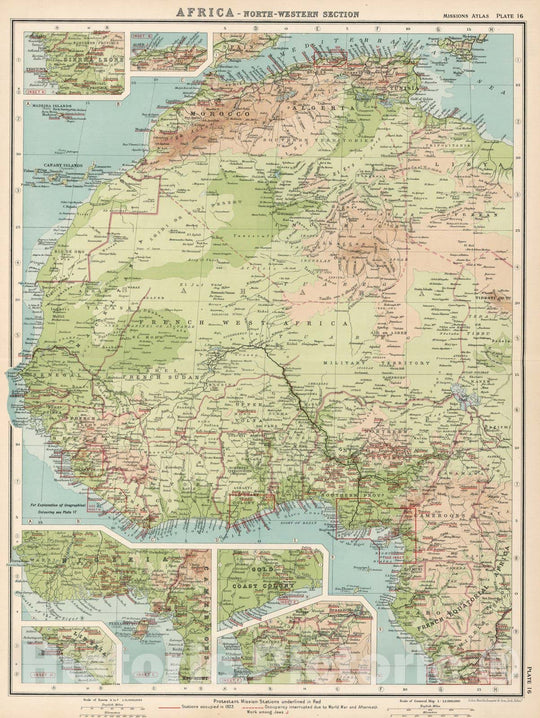 Historic Map : World Atlas Map, Plate 16. Africa - North-western Section. 1925 - Vintage Wall Art