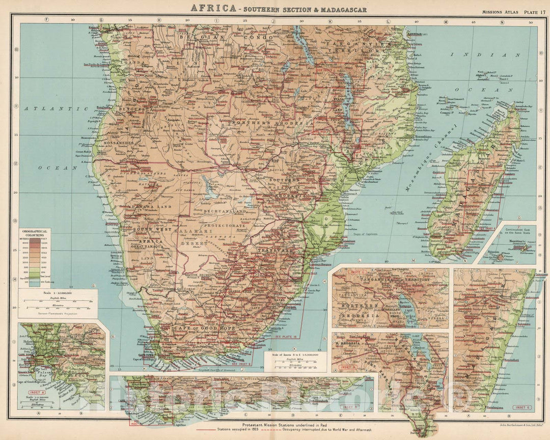 Historic Map : World Atlas Map, Plate 17. Africa - Southern Section and Madagascar. 1925 - Vintage Wall Art