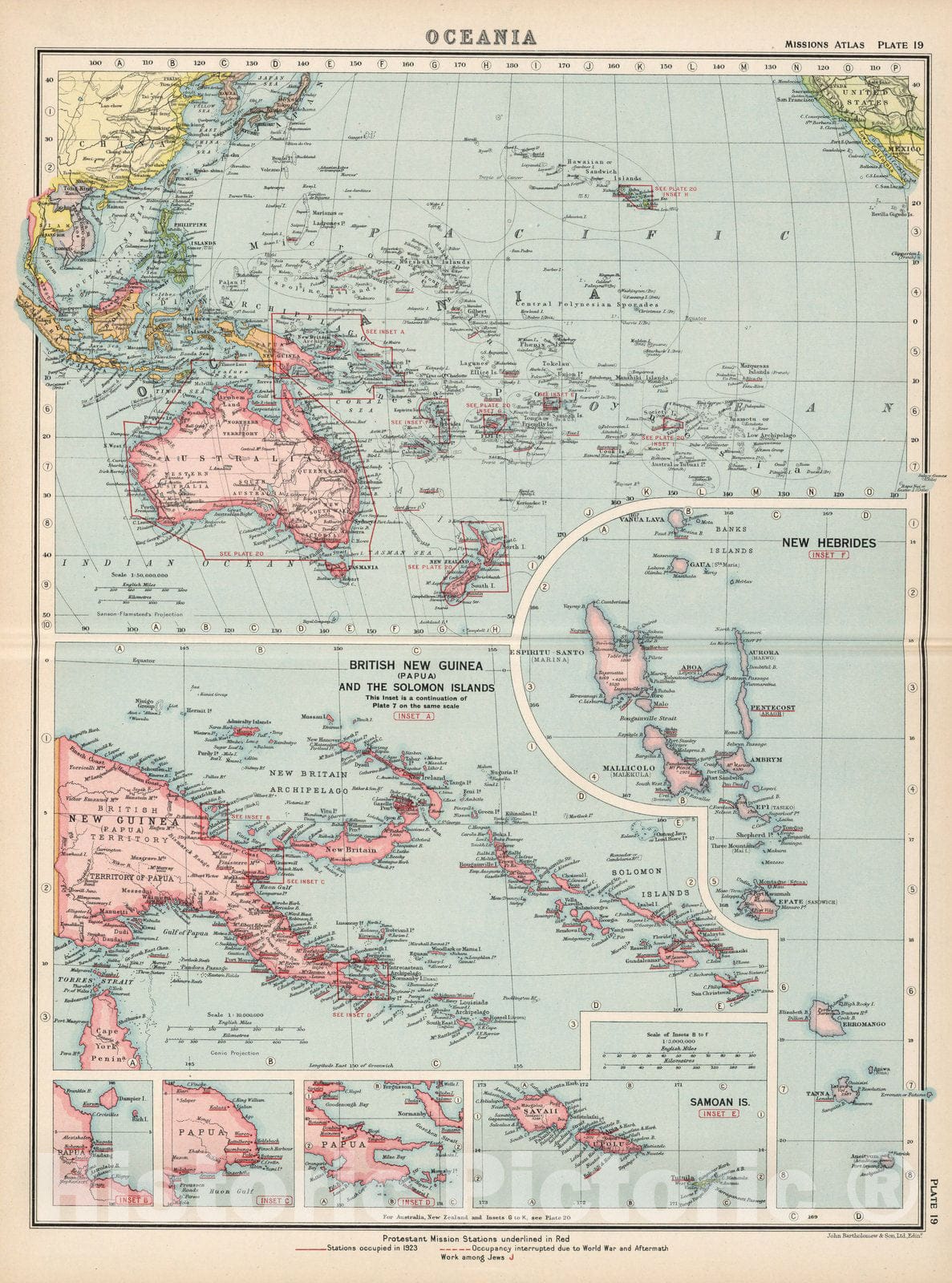 Historic Map : World Atlas Map, Plate 19. Oceania. 1925 - Vintage Wall Art