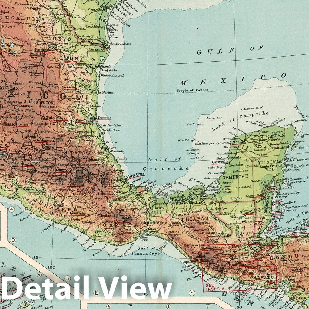 Historic Map : World Atlas Map, Plate 21. Mexico, Central America and West Indies. 1923 - Vintage Wall Art