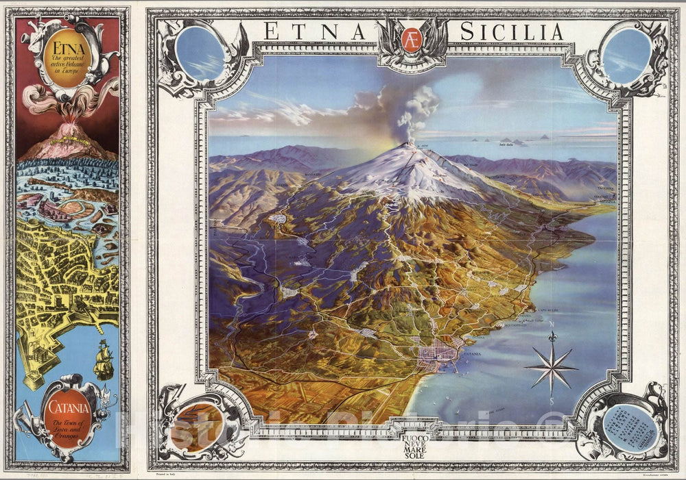 Historic Map : Mount Etna (Italy) Etna, Sicilia. (Etna, Sicily). 1953 , Vintage Wall Art