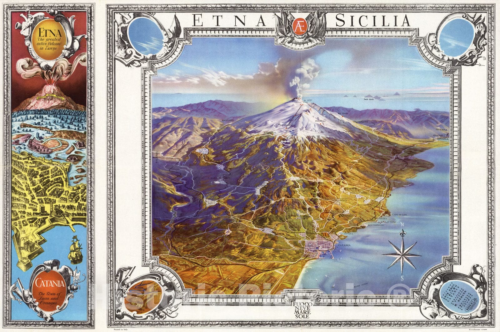 Historic Map : Mount Etna (Italy) Etna, Sicilia. (Etna, Sicily). 1953 , Vintage Wall Art