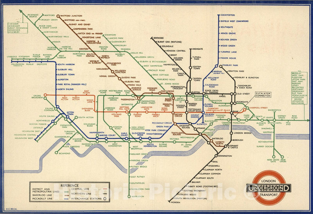 Historic Map - Pocket Map, London Underground Transport. 1938 - Vintage Wall Art