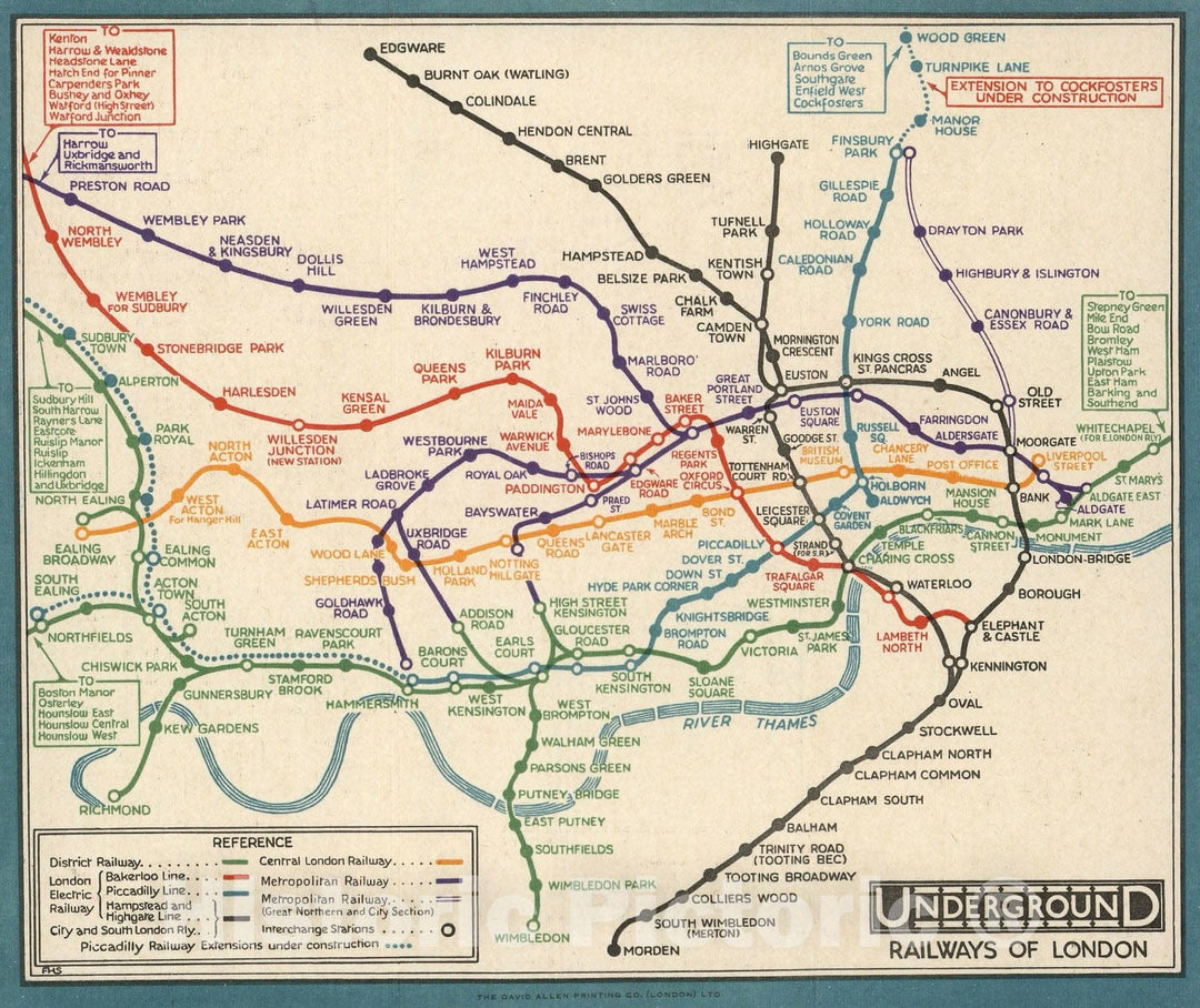 Historic Map : Pocket Map, Underground Railways of London. 1930 - Vintage Wall Art