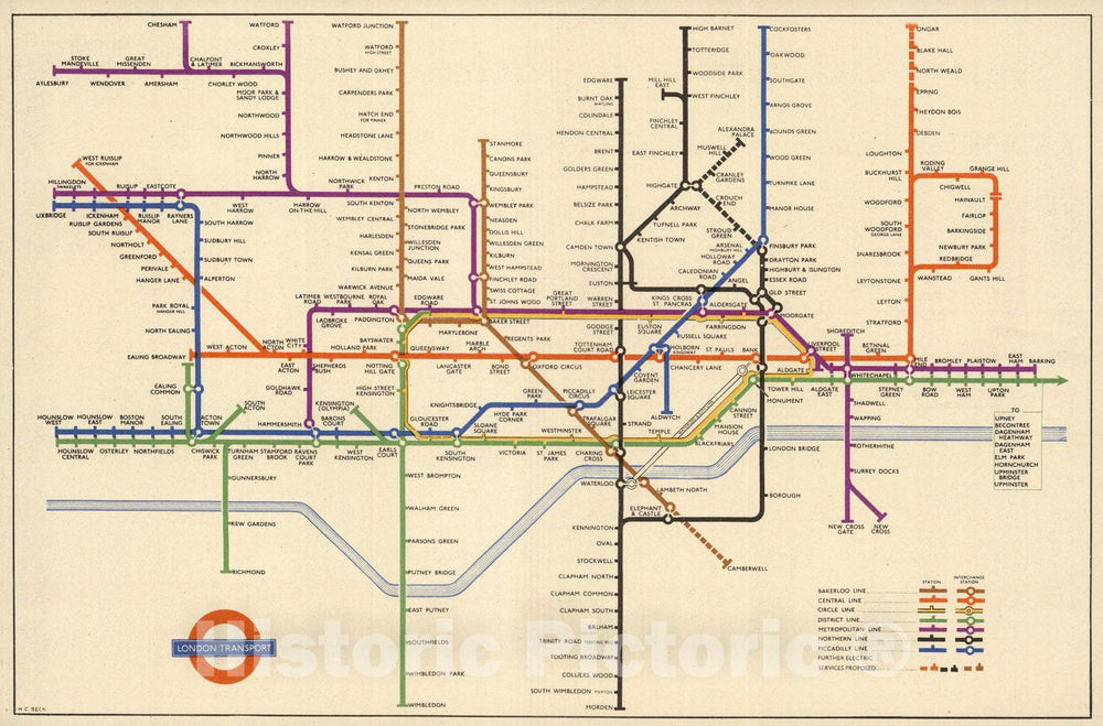 Historic Map : Pocket Map, London Underground. 1950 - Vintage Wall Art