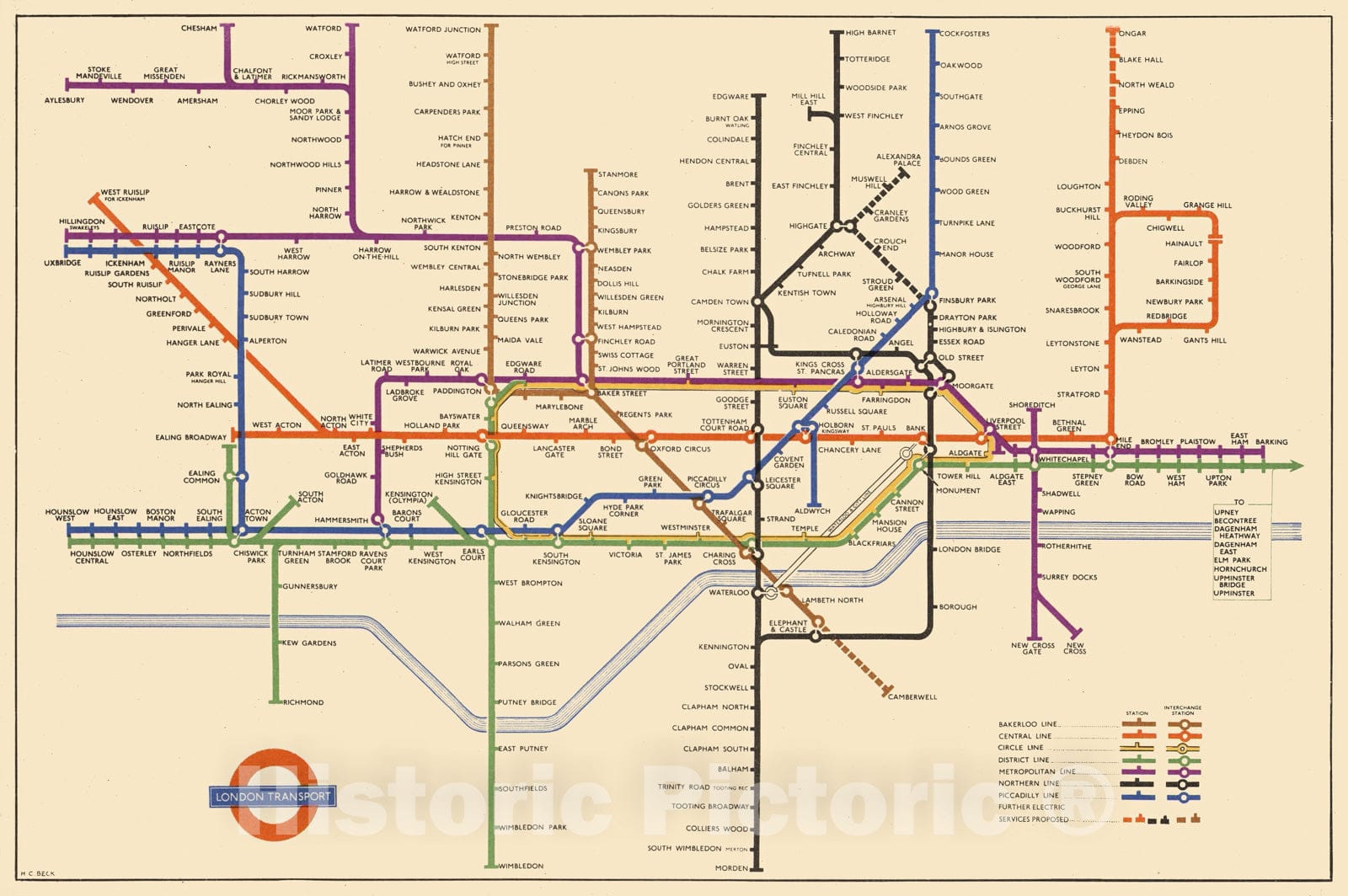 Historic Map : Pocket Map, London Underground. 1950 - Vintage Wall Art