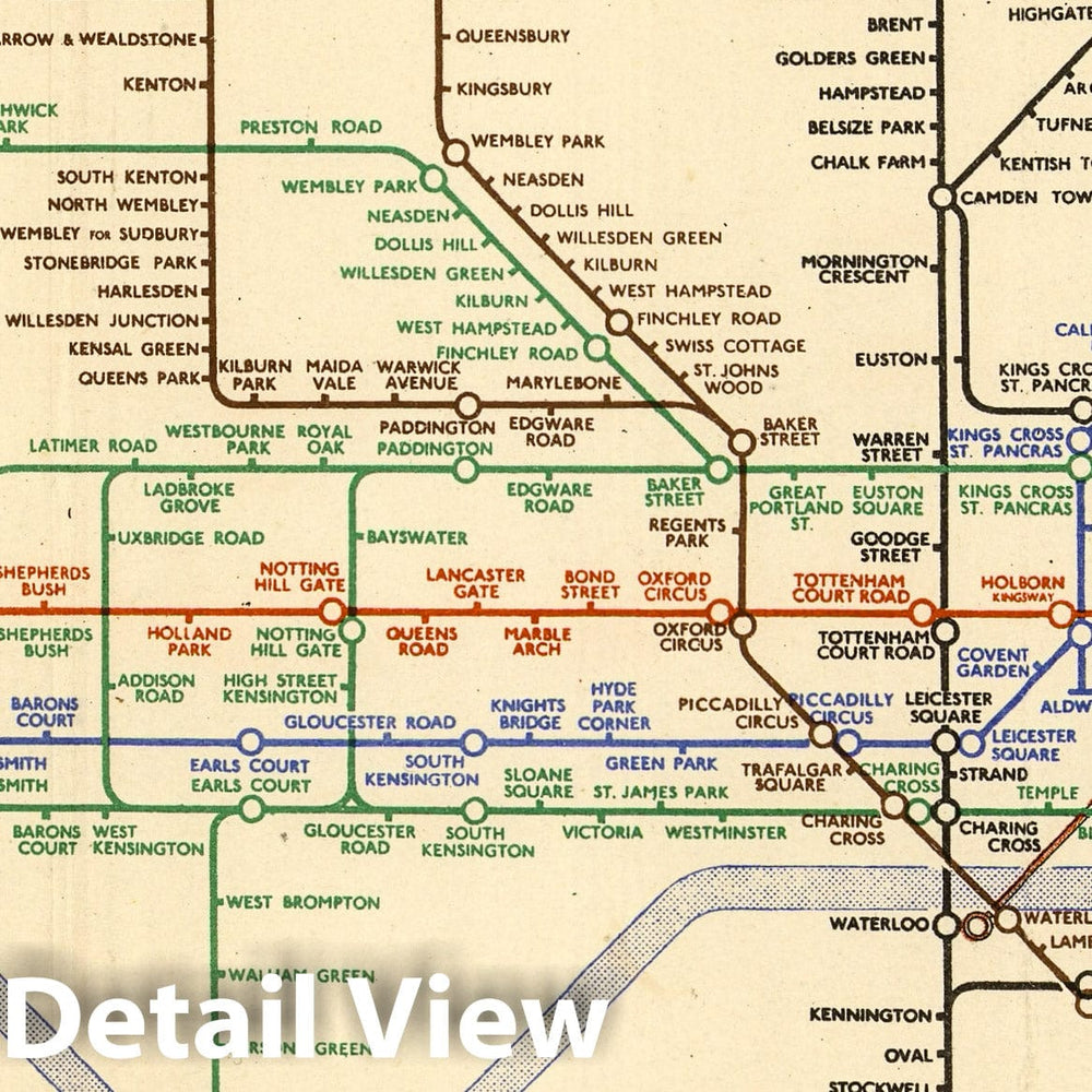 Historic Map : Pocket Map, London Underground. 1945 - Vintage Wall Art