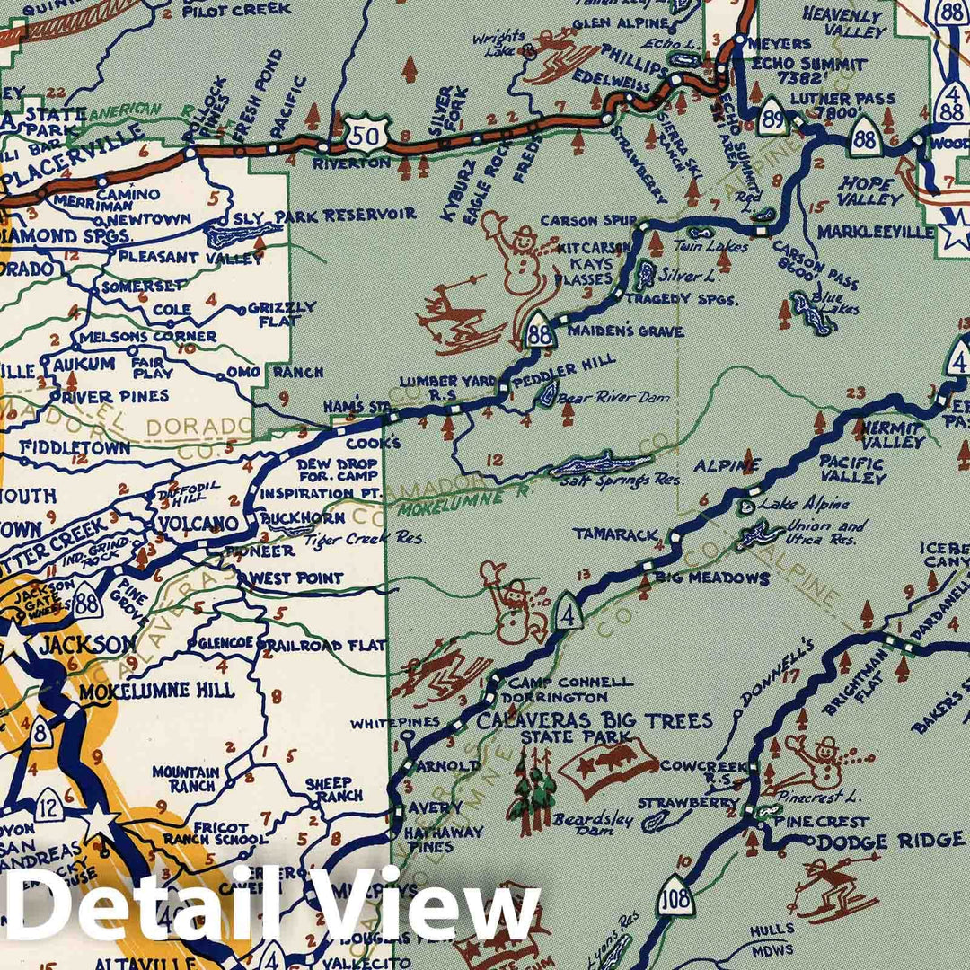 Historic Map - Golden Chain Council: Highway map of the northern & southern mines of Mother Lode, 1960 - Vintage Wall Art