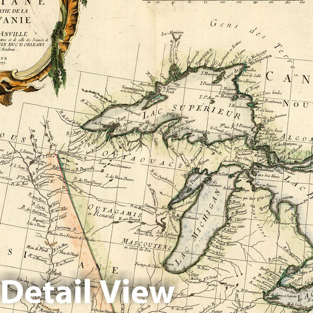 Historic Map : Canada, Louisiana, Great Lakes Region, North America Partie occidentale du Canada et septentrionale 1775 , Vintage Wall Art