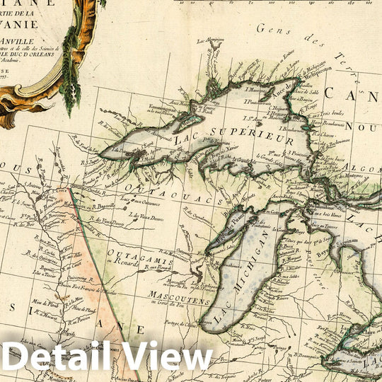 Historic Map : Canada, Louisiana, Great Lakes Region, North America Partie occidentale du Canada et septentrionale 1775 , Vintage Wall Art