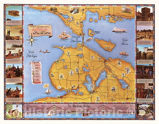 Historic Map - Historic Michilimackinac : the Straits of Mackinac area Michigan 1960 - Vintage Wall Art