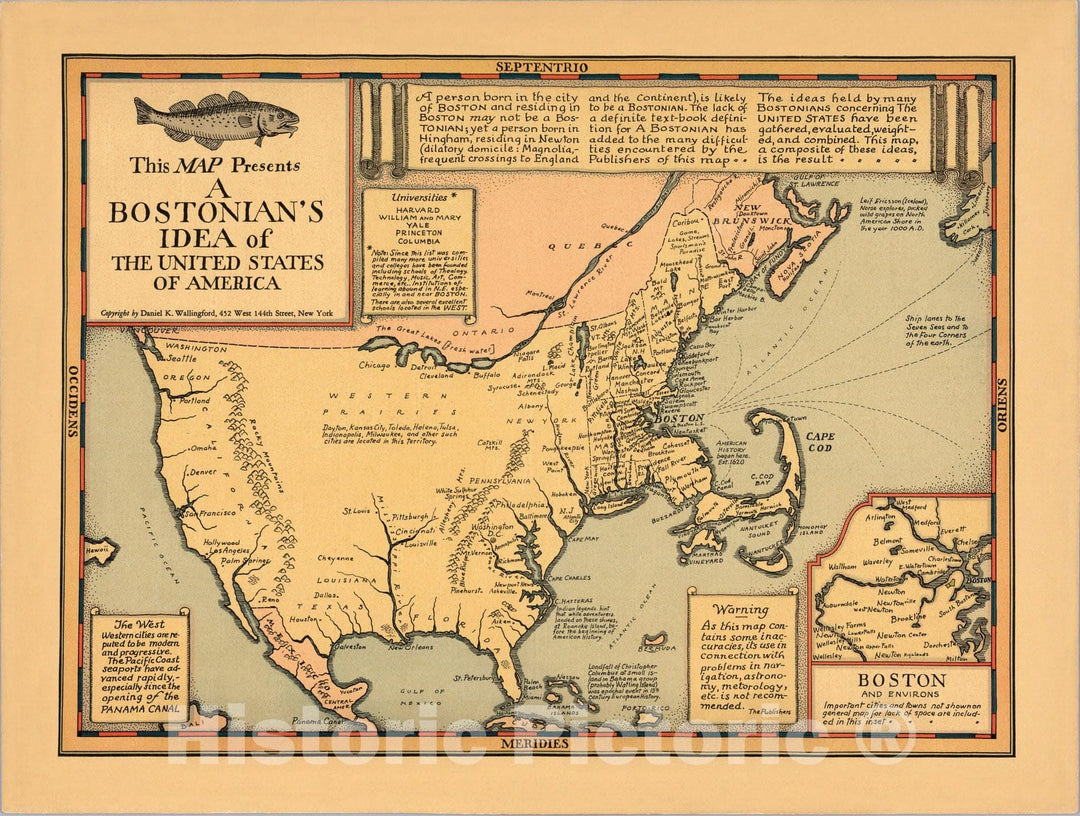 Historic Map : This map presents a Bostonian's idea of the United States of America, 1930 - Vintage Wall Art