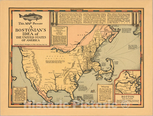 Historic Map : This map presents a Bostonian's idea of the United States of America, 1930 - Vintage Wall Art