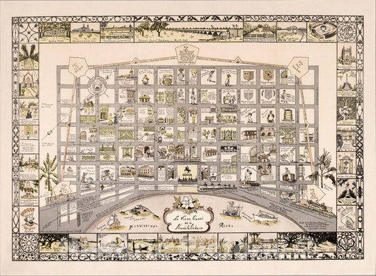 Historic Map : New Orleans (La.), Le Vieux Carre de la Nouvelle Orleans. Drawn by Myra Zimmerman Barnes, 1942. 1942 v1 , Vintage Wall Art