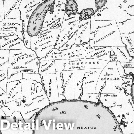 Historic Map : A New Yorker's idea of the United States of America. Copyright by Daniel K. Wallingford, 452 West 144th Street, New York, N.Y, 1939 - Vintage Wall Art