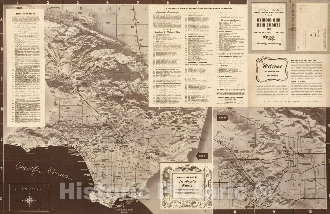 Historic Map : Sightseeing map of Los Angeles County, 1944 - Vintage Wall Art