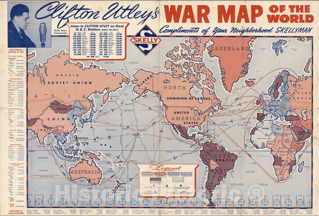 Historic Map : Clifton Utley's war map of the world, 1944 - Vintage Wall Art