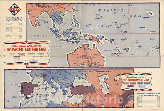 Historic Map : Clifton Utley's war map of the Pacific and far East & Mediterranean area, 1944 - Vintage Wall Art