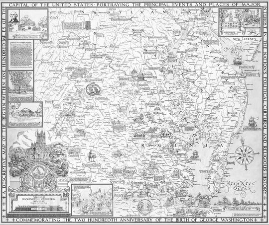 Historic Map : A descriptive map of the region within one hundred miles of the capital of the United States, 1932 - Vintage Wall Art