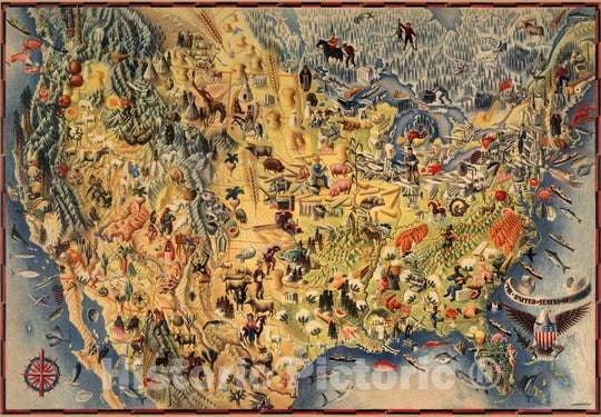 Historic Map : United States of America. Covarrubias. (Copyright) A.A.A. 1942 - Vintage Wall Art