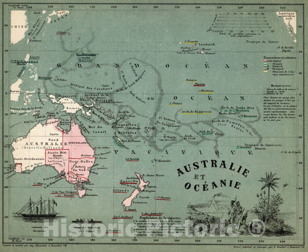 Historic Wall Map : Australia, OceaniaAustralie et Oceanie 1865 v2 , Vintage Wall Art