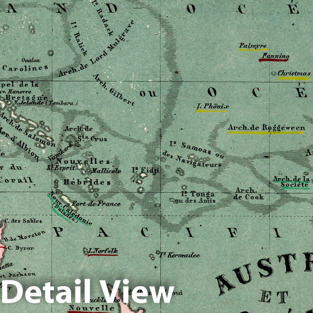 Historic Wall Map : Australia, OceaniaAustralie et Oceanie 1865 v2 , Vintage Wall Art